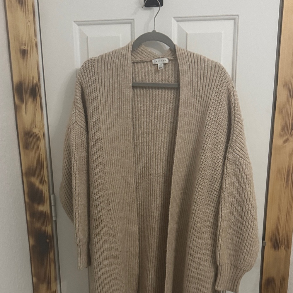 Topshop Beige Open-Front Cardigan